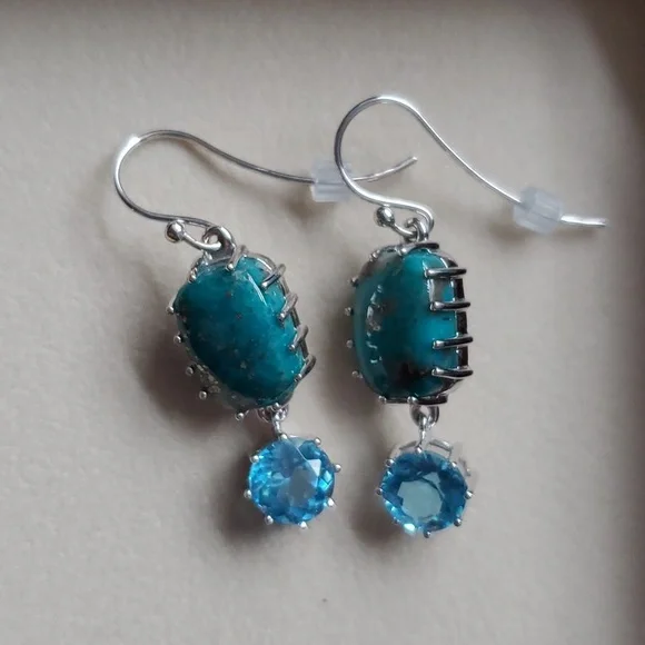 Campo Frio‎ Turquoise and Blue Topaz Sterling Silver French Hook Earrings
